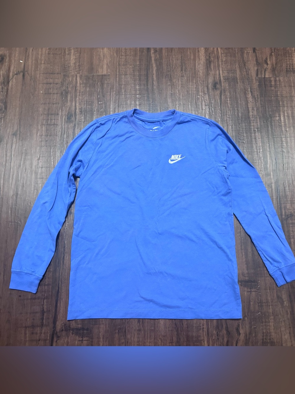 Nike Long-Sleeve Crew Tee — Royal Blue with White Logo boys L